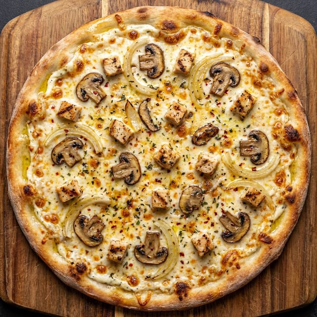 Chicken Alfredo Pizza.