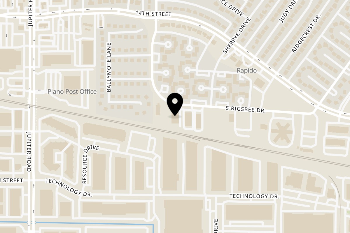 Map showing the location of Bread Street Boys Pizza and Bakery on 2710 S Rigsbee Dr Suite #A in Plano